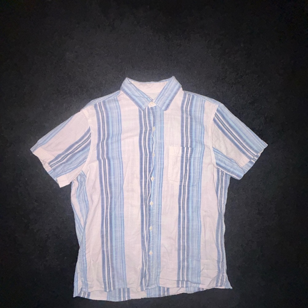 Vintage American Eagle Men's Striped Linen Cotton Short Sleeve Shirt